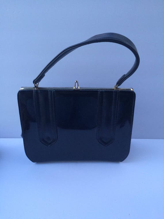 1950's Black Patent Leather Handbag, purse bag. Vinta… - Gem