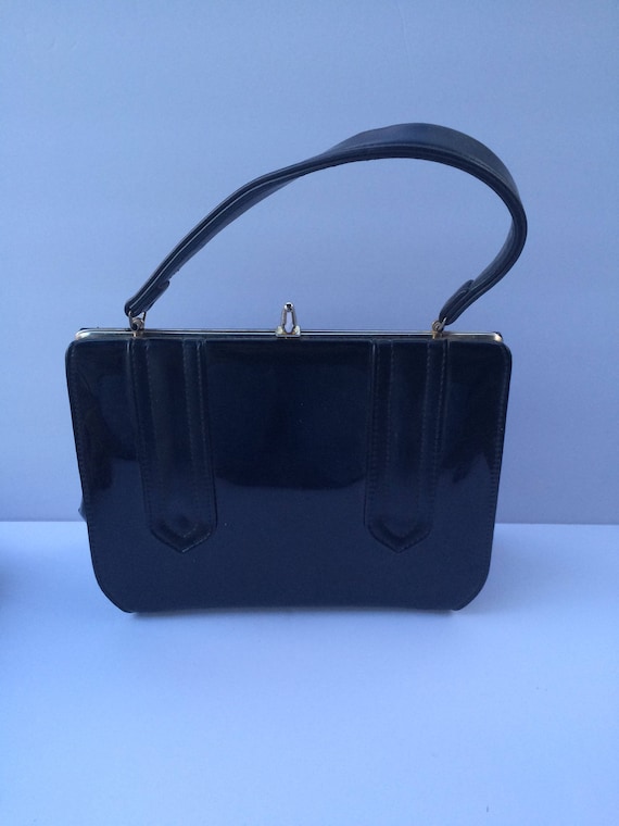 1950's Black Patent Leather Handbag, purse bag. Vinta… Gem