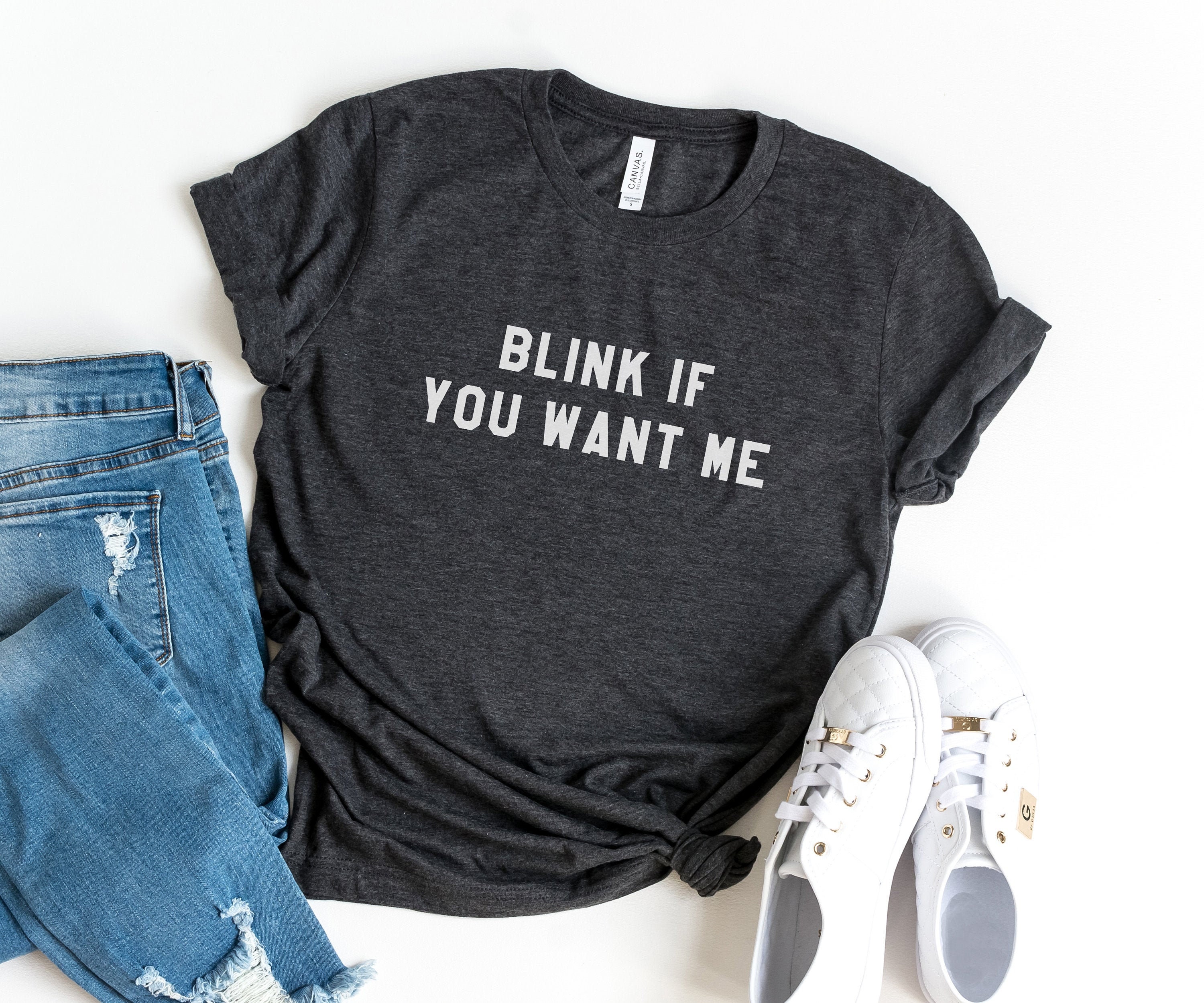 Womens Blink If You Want Me Tshirt Funny Dating Relationship Mask Graphic Tee