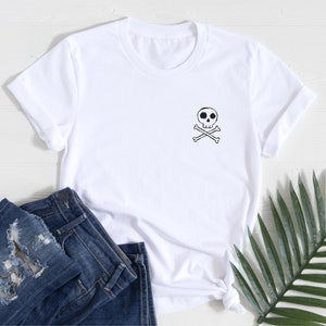 Skull and crossbones T shirt grunge goth clothing halloween gift for women graphic tee halloween skeleton shirts cute shirt image 4