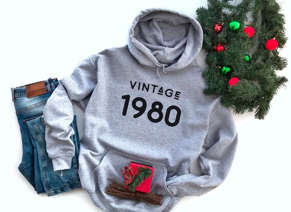 Vintage 1980 Number Hoodie Sweatshirt for Women Men Jumper Birth