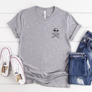 Skull and crossbones T shirt grunge goth clothing halloween gift for women graphic tee halloween skeleton shirts cute shirt image 3