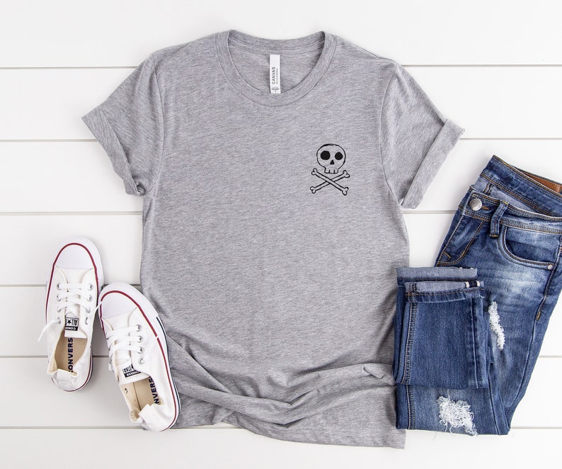 Skull and crossbones T shirt grunge goth clothing halloween gift for women graphic tee halloween skeleton shirts cute shirt image 3