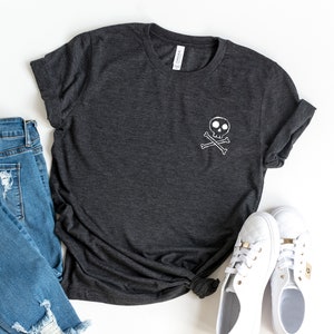 Skull and crossbones T shirt grunge goth clothing halloween gift for women graphic tee halloween skeleton shirts cute shirt image 5