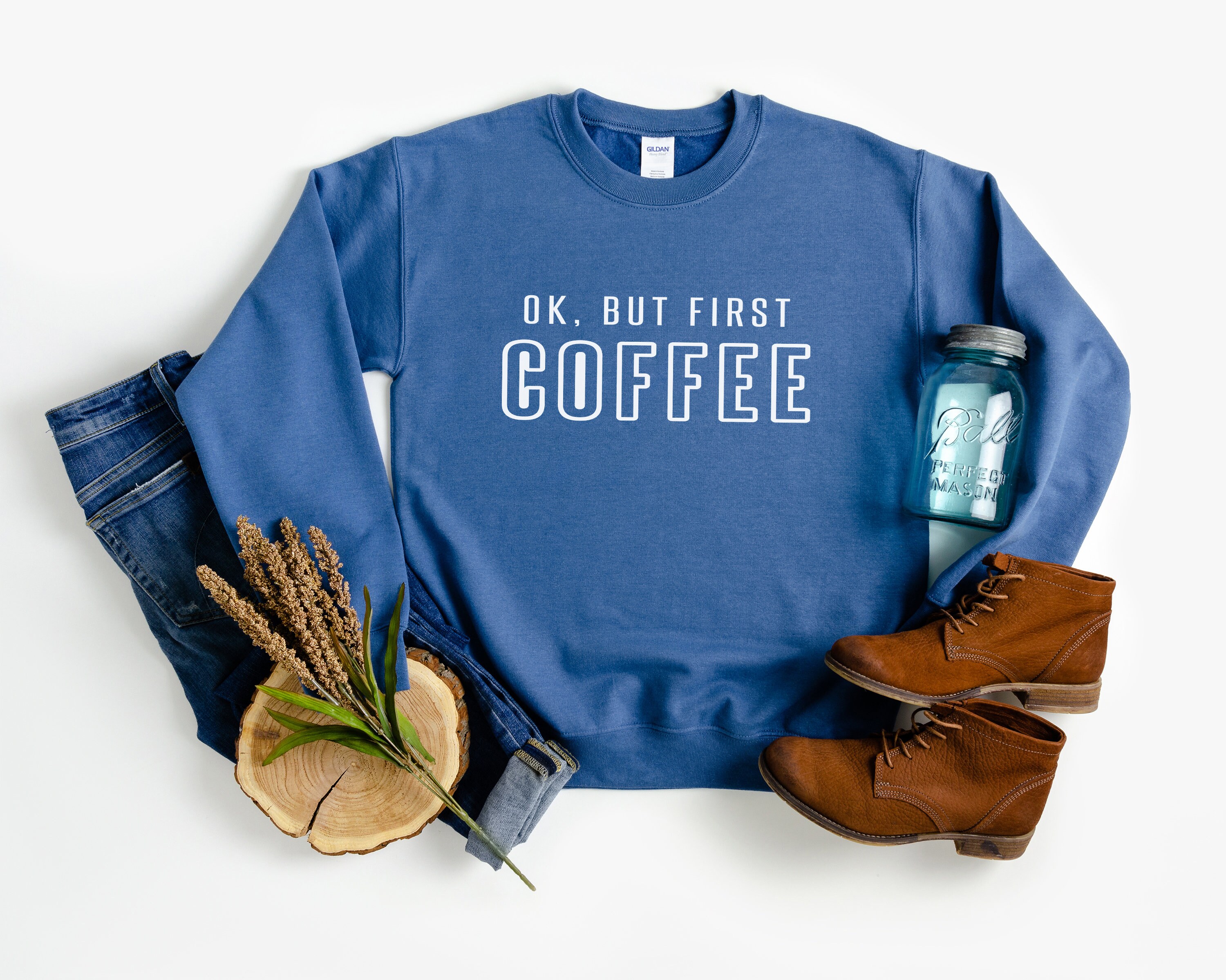 TRVPPY Damen Pullover Sweater OK BUT FIRST COFFEE fun lustig spruch xo TRVPPY Damen Pullover Sweater OK BUT FIRST COFFEE fun lustig spruch xo