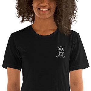 Skull and crossbones T shirt grunge goth clothing halloween gift for women graphic tee halloween skeleton shirts cute shirt image 2