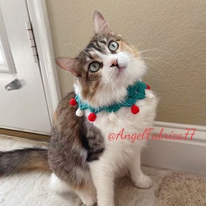 Crochet pet collar, Neckwear scarf, cotton, Christmas Cat and Dog Accessories, Adjustable size, pet lovers gift, Tie up comfortable,Green
