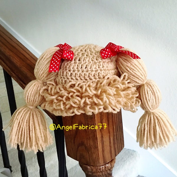 Bonnet de costume au crochet avec perruque chou, baby shower, costume de vacances, accessoire photo beige, marron, livraison gratuite États-Unis