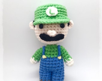 Crochet Luigi, Super Mario Character, Mini Luigi, Smash Mario Brothers, Crochet Amigurumi, Gift for brothers, Free shipping United States