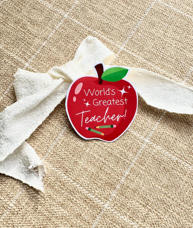 Worlds Greatest Teacher Tag, Teacher Appreciation, Teacher Gift Tag, Teacher Apple Tag image 1