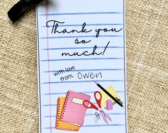 Thank You Notebook Tag, Teacher Appreciation Gift, Gift Tag, Notebook Gift Tag, Printable Tag
