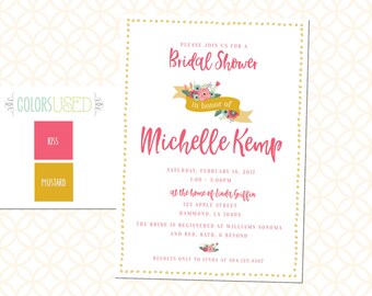 Printable Floral Bridal Shower Invitation, Bridal Brunch Invitation, Bridal Luncheon Invite with Flowers, Bridal Invite