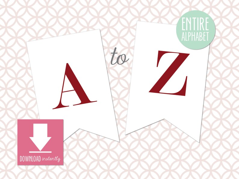 printable pennant banner with entire alphabet red letters white banner with merlot red and white banner instant digital download banners signs paper party supplies saherflow com