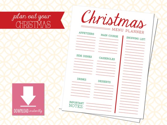 Printable CHRISTMAS MENU Planner: Digital Download Meal Plan | Etsy