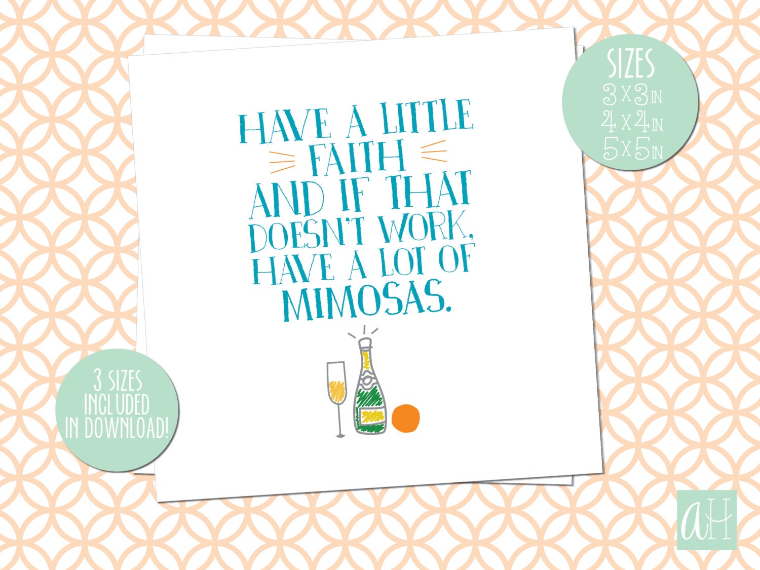 Printable Mimosa Small Sign: Instant Download as 3in X 3in - Etsy