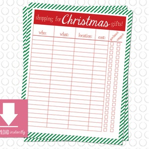 Printable Christmas Shopping List: Instant Download Holiday - Etsy