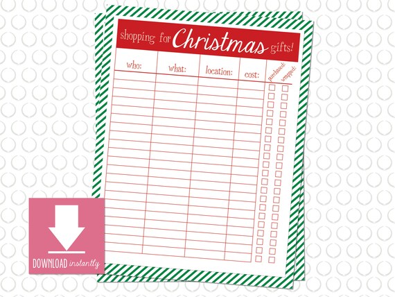 Printable Christmas Shopping List: Instant Download Holiday | Etsy