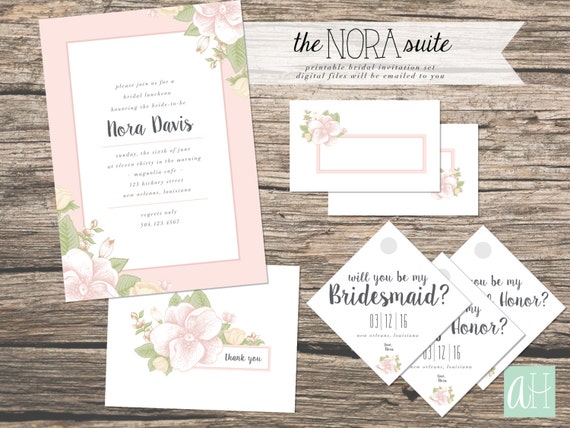 Printable Bridal Luncheon Suite: Floral Invitation Thank You | Etsy