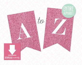printable pennant banner that includes entire alphabet pink etsy