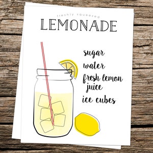 Printable Freshly Squeezed Lemonade Recipe Sign: Instant Download as an 8.5in X 11in, 8in X 10in, AND 5in X 7in