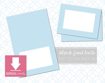 Printable Baby Blue, Sky Blue Food Table Tent Cards Place cards, Polka Dots: Instant Download, 2 sizes