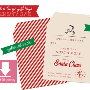 Printable Extra Large Gift Tag from Santa - Instant Download, Santa Delivery Tag, Christmas Gift Tag, Santa Claus Gift Tag