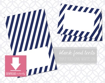 Printable Navy Blue Food Table Tent Cards Place cards: Instant Download, Navy Stripes, Nautical Party, 2 sizes