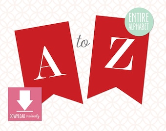 Printable Pennant Banner that includes entire alphabet: Scarlett Red Banner with White Letters (Instant Digital Download)
