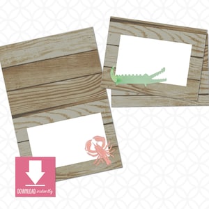 Tarjetas de tienda de mesa de comida Bayou imprimibles Tarjetas de lugar: Descarga instantánea, 2 tamaños, Tarjetas de buffet, Tarjetas de lugar del sur, Cocodrilo, Cangrejo de río