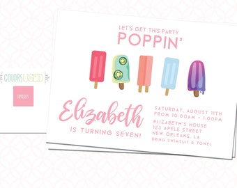 Imprimible Vamos a conseguir esta fiesta POPPIN' invitación de fiesta de cumpleaños, 5in X 7in, POPSICLE tema invitación de cumpleaños, tema fresco fiesta de cumpleaños
