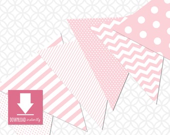 Printable Assorted Pennant Flag Banner: Blush Pink (Instant Digital Download)