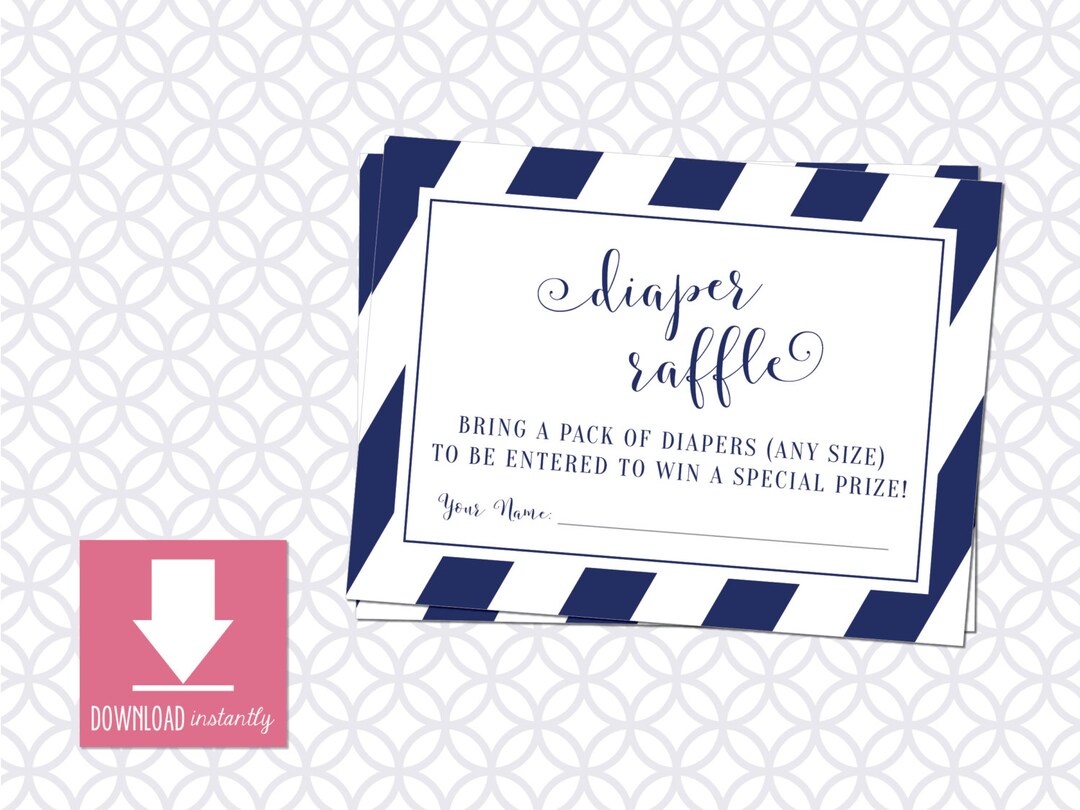 Printable "diaper Raffle" Card for Baby Shower, Nautical Theme, Navy ...