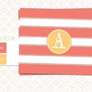 Druckbares flaches oder gefaltetes Gestreiftes Briefpapier: Personalisiert mit Ihrem Monogramm; Größe ist 4.25in X 5.5in