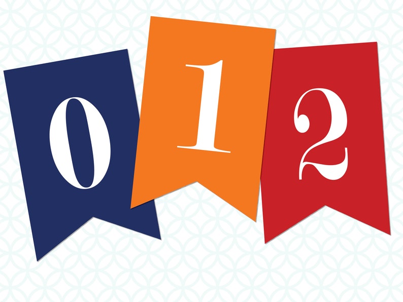 Printable Pennant Banner That Includes Numbers 0 Through 9: Colorful