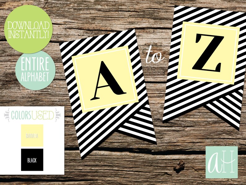 Printable Pennant Banner That Includes Entire Alphabet Black Etsy
