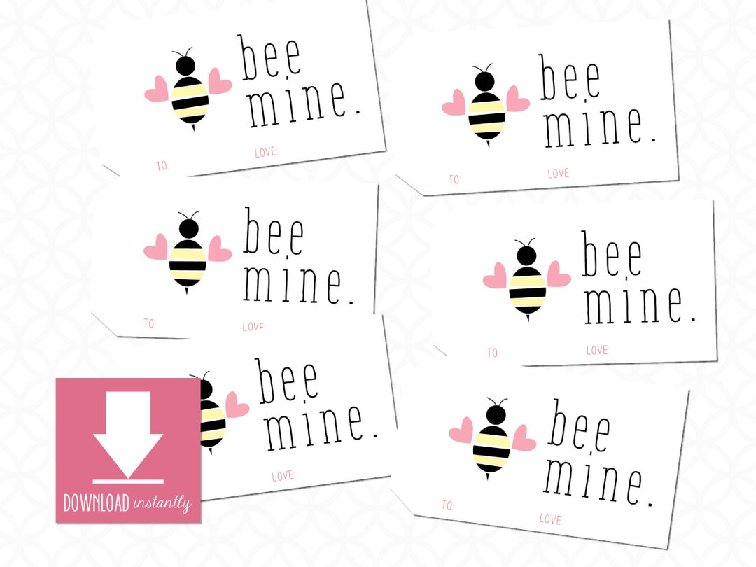 Printable Valentine's BEE MINE Tags, Printable Valentine Tags, Instant ...