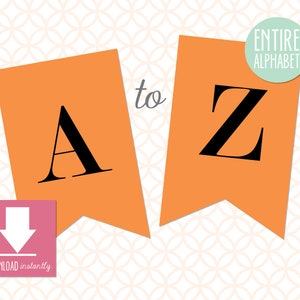 Printable Pennant Banner that includes entire alphabet: Black and Orange, (Instant Digital Download), Halloween Banner, Tangerine