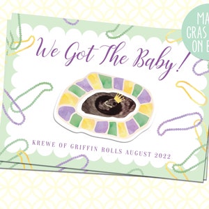 Druckbare Mardi Gras "We Got the Baby" Baby Ankündigung, King Cake Baby Schwangerschaft Ankündigung, Aquarell Look ."