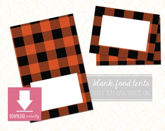 Printable Harvest Orange Buffalo Plaid Food Table Tent Cards Place cards: Instant Download, 2 sizes, Thanksgiving Fall Buffet Cards