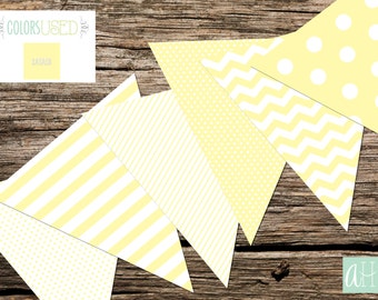 Printable Assorted Pennant Flag Banner: Banana Yellow, Pastel Yellow (Instant Digital Download)
