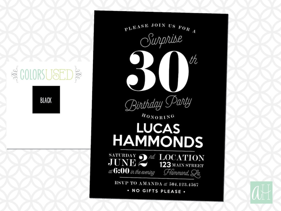 Printable BIRTHDAY Invitation Surprise Birthday Thirtieth - Etsy