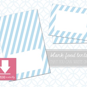 Printable Baby Blue, Sky Blue Food Table Tent Cards Place cards: Instant Download, 2 sizes