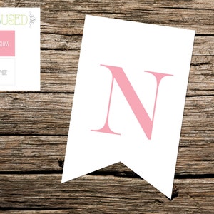Printable "N" Pennant Banner: Instant Download, Pink and White, Mix and Match Letters for 'ONE' Banner