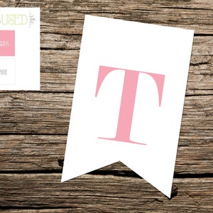 Printable "T" Pennant Banner: Instant Download, Pink and White, Mix and Match Letters for 'TWO' Banner