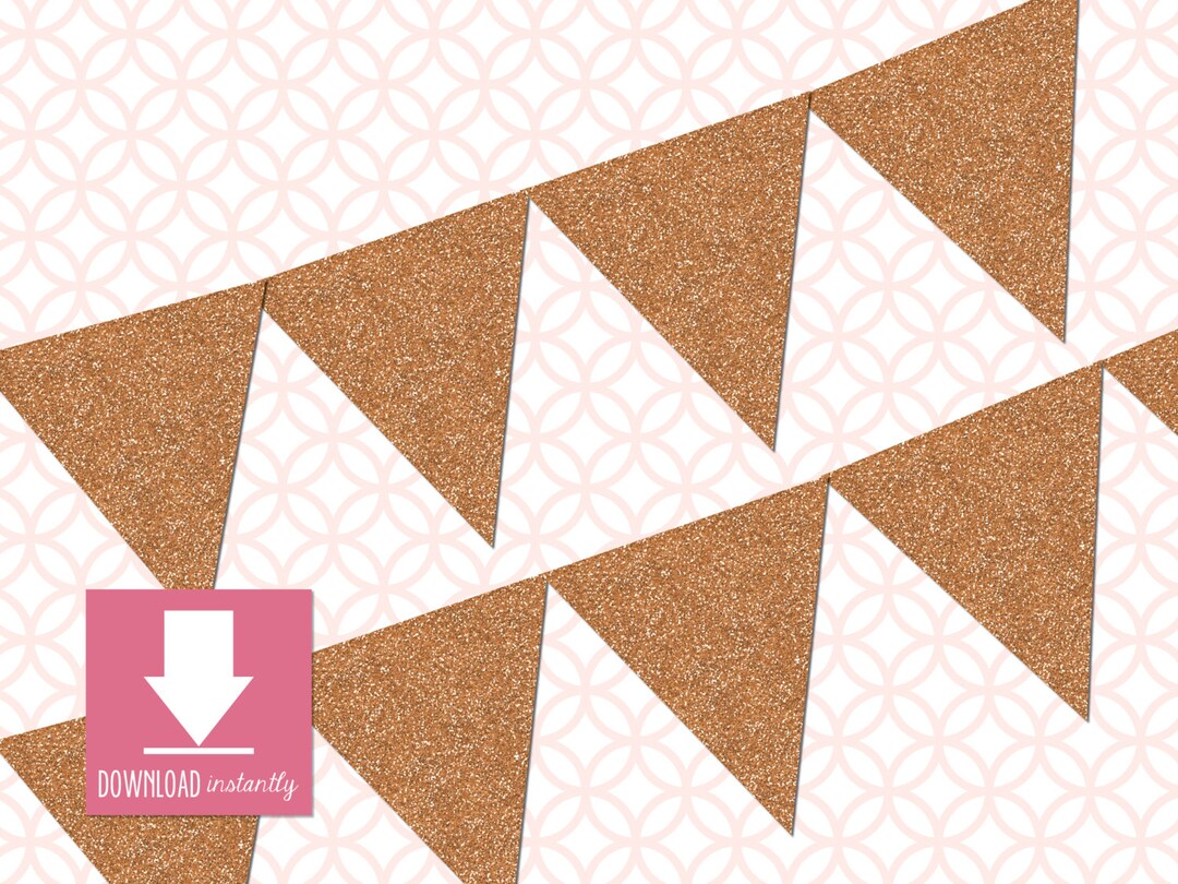 Printable ROSE GOLD GLITTER Pennant Flag Banner: (instant Digital ...
