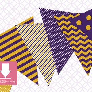 Banderas de banderines surtidos imprimibles: Estandarte morado y dorado (descarga digital instantánea)