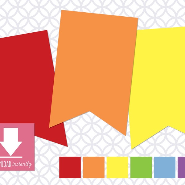 Printable Pennant Banner that includes 6 Colors: Rainbow Banner with Red, Orange, Yellow, Green, Blue, Purple (Instant Digital Download)