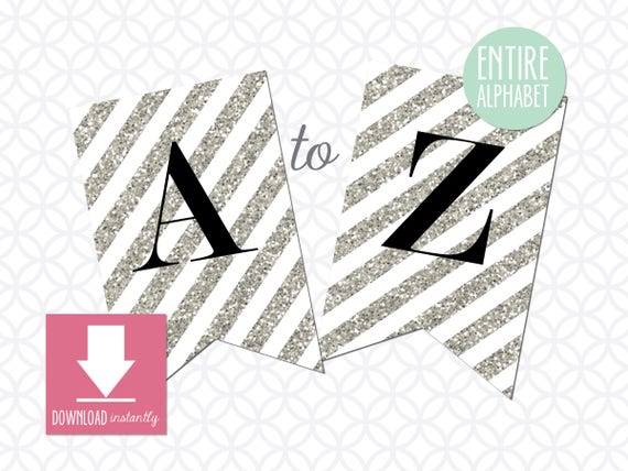 Printable Pennant Banner that includes entire alphabet: Silver | Etsy