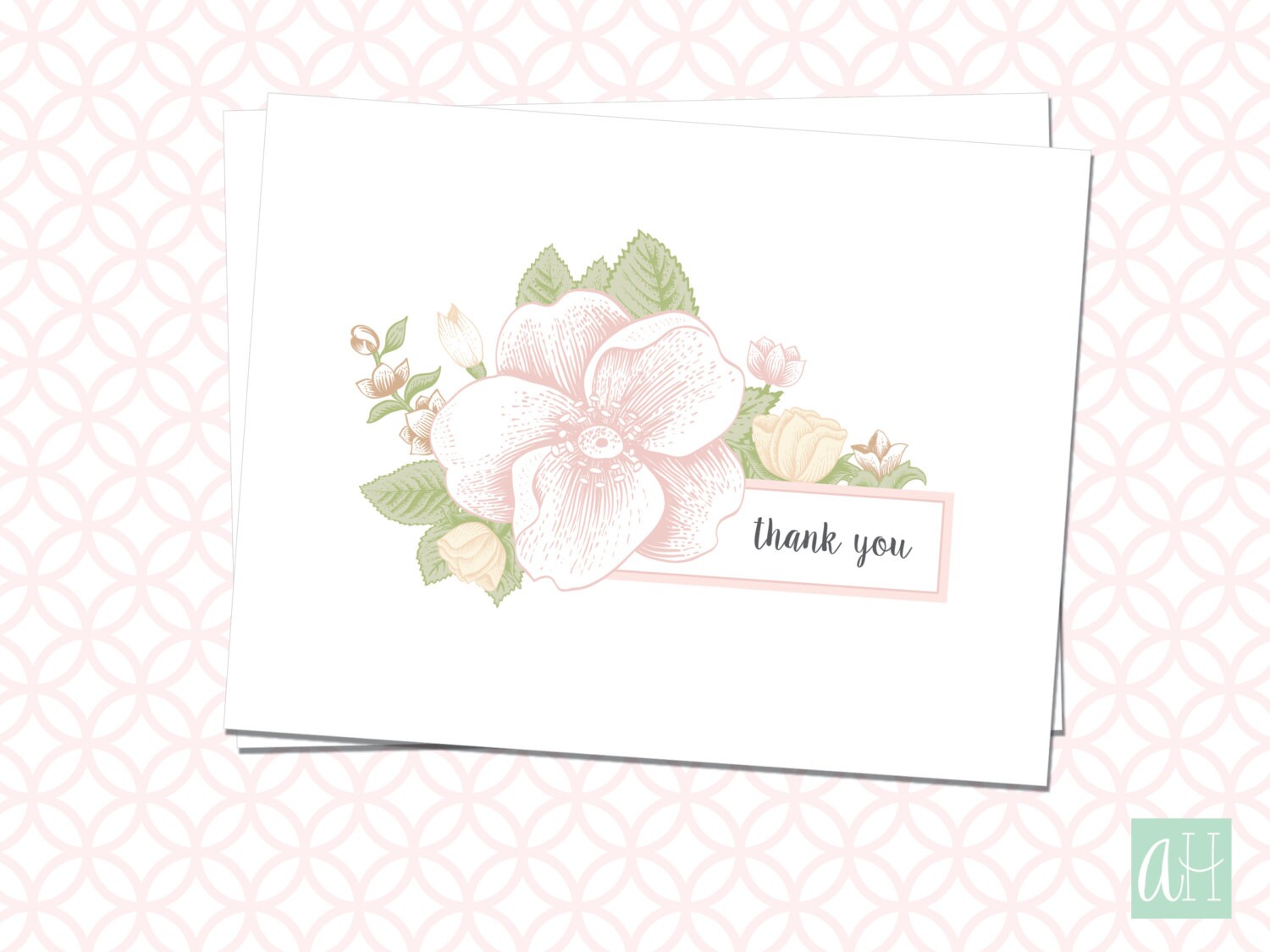 Printable Floral Thank You Card: Instant Download as Flat and - Etsy