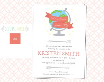 Printable Adventure Awaits BABY SHOWER Invitation, Travel Baby Shower, Baby Boy, Baby Girl, Gender Neutral, Customizable